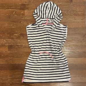 GAP Kids Navy and White Striped Terry Cover-Up with Pink Tie, Size Small